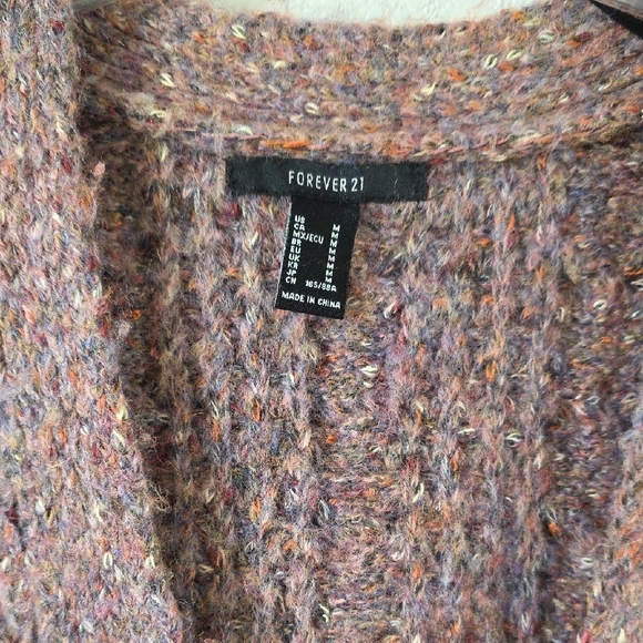 Forever 21 Cozy Brown/Light Purple Cable Knit Cardigan Sweater Size: Medium - Picture 2 of 8